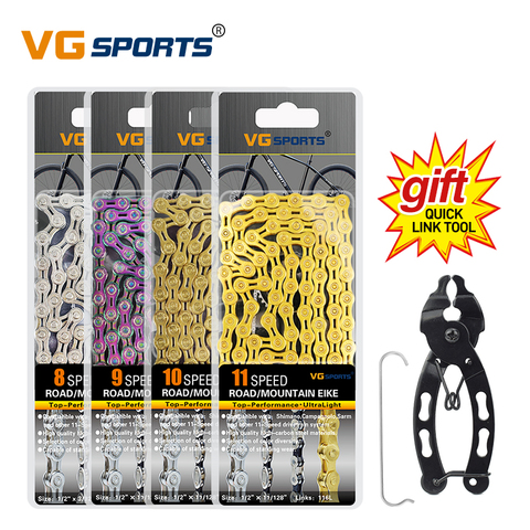 VG Sports 6 7 8 9 10 11 Speed Bicycle Chain Velocidade Titanium Rainbow Gold Silver Mountain Road Bike MTB Chains Part 116 Links ► Photo 1/6