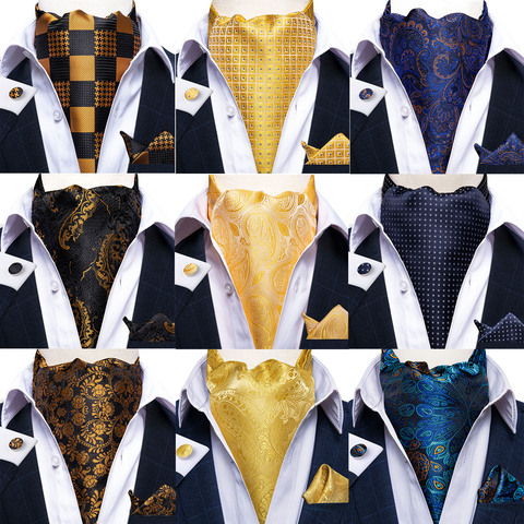 Luxury Men's Vintage Paisley Floral Formal Cravat Ascot Tie Self British Style Gentleman Silk Tie Set For Wedding Party DiBanGu ► Photo 1/6