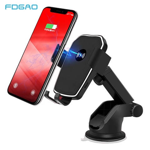 FDGAO Qi Car Wireless Charger for iPhone 8 X XR XS Max 11 Pro Samsung S10 S9 S8 Note 10 9 8 10W Fast Charging Mount Phone Holder ► Photo 1/6
