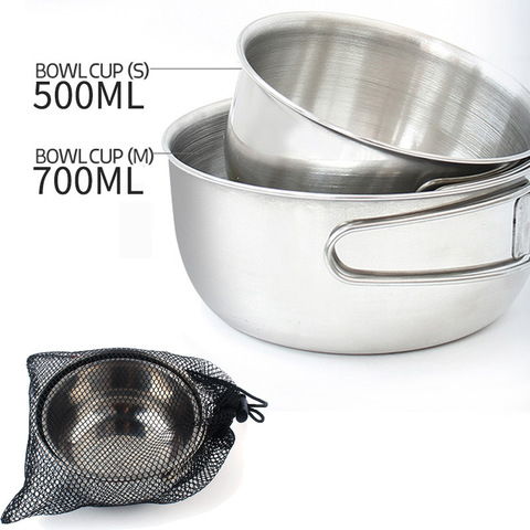 2pcs Outdoor folding bowl Stainless steel Travel Suite cup multifunctional camping meal utensils cooking pots and pans set ► Photo 1/5