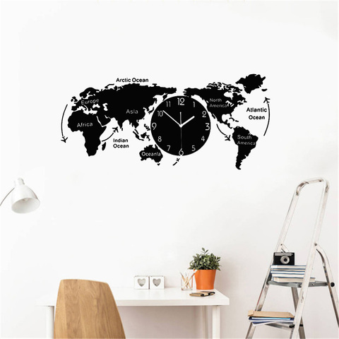 Unique Acrylic Wall Clock Creative World Map Wall Hanging Clock For Office Home Living Room Wall Art Home Decorations ► Photo 1/6