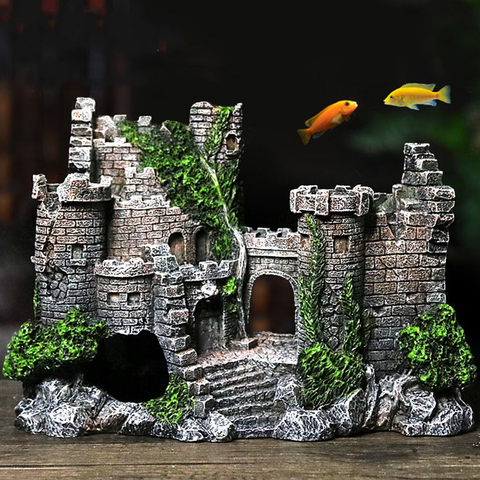 Aquarium Ancient Castle Decoration Resin Artificial Building Rocks Cave for Aquarium Fish Tank Landscaping Ornament Decor ► Photo 1/6