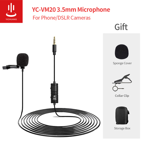 Lavalier Microphone YC-VM20 Clip-on Lavalier Mini Audio 3.5mm Collar Condenser Lapel Mic for recording Audio Video Phone Cameras ► Photo 1/6