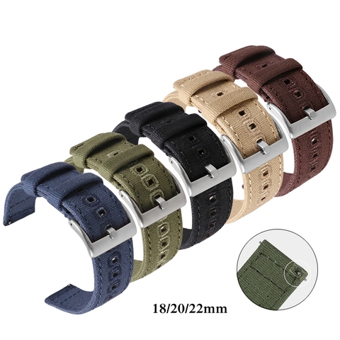 18mm 20mm 22mm Canvas Nylon Strap Replacement Band for Samsung Galaxy Watch3 45mm Active2 Amazfit GTR Huawei GT 2 Army Green ► Photo 1/6