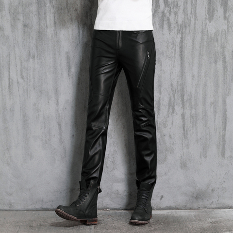 Genuine Leather Pants Men's Quality Black Motorcycle Pants The first layer of Sheepskin Pants Male Personality Leather Pants ► Photo 1/5