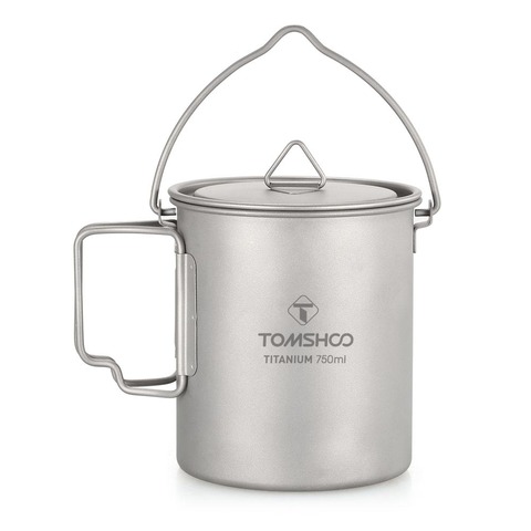 TOMSHOO 750ml Titanium Pot Titanium Water Mug Cup with Lid and Foldable Handle Outdoor Camping Pot Cooking Pots Picnic Hang Pot ► Photo 1/6