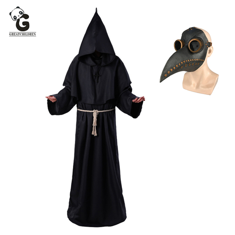 Plague Doctor Costumes for Men Monk Cosplay Plague Doctor Maske Steampunk Robe Priest horror Wizard Halloween Witch Dress Women ► Photo 1/6