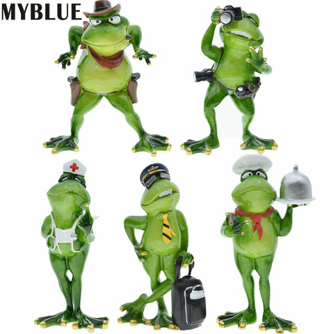 MYBLUE Kawaii Animal Chef Photographer Nurse Cowboy Plane Captain Frogs Resin Figurines Home Room Decoration Accessories ► Photo 1/6