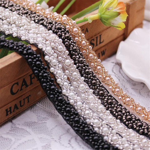 1 Yards Pearl Seed Bead Beaded Trims Lace Ribbon Fabric Clothes Decoration Wedding Dress Collar Sleeve Lace Applique Crafts ► Photo 1/6