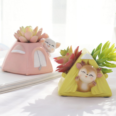 Camping Animals Flower Pots for Succulent Plants Cute Dog Cat Rabbit Planters Desktop Pots Containers Home Decoration Gifts ► Photo 1/6