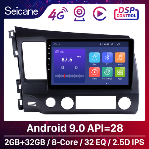 Seicane 10.1 Inch 2Din Android 9.0 Car Radio 8-Core HD 1024*600 Tochscreen GPS Multimedia Player For 2006 2007-2011 Honda Civic ► Photo 1/6