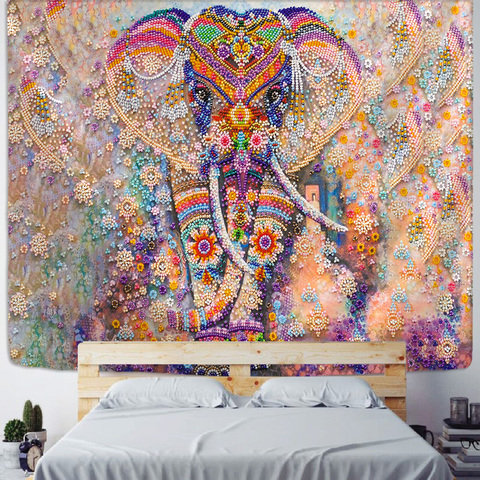 Colorful Pearl Elephant Tapestry 3D Mosaic Style Hippie Boho Wall Tapestries Mandala Fabric  Mat Living Room Decor ► Photo 1/6