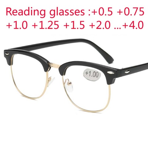 Metal Half Frame Reading Glasses Presbyopic Male Female Far sight Glasses with strength +0.5 +0.75 +1.0 +1.25 To +4.0 ► Photo 1/6