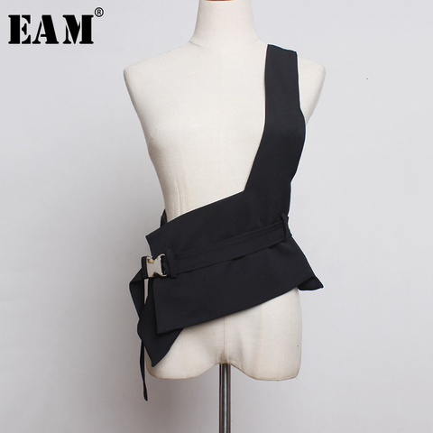 [EAM] Women Loose Fit Black Asymmetrical Split Joint Bandage Vest New Sleeveless   Fashion Tide Spring Autumn 2022 1H975 ► Photo 1/5