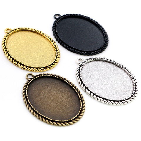 New Fashion 5pcs 30x40mm Inner Size Antique Silver Plated Bronze And Black Simple Style Cabochon Base Setting Pendant ► Photo 1/5