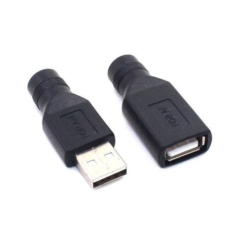 Female Jack To USB 2.0 Male Plug / Female Jack 5V DC Power Plugs Connector Adapter Laptop 5.5*2.1mm Black Color ► Photo 1/6