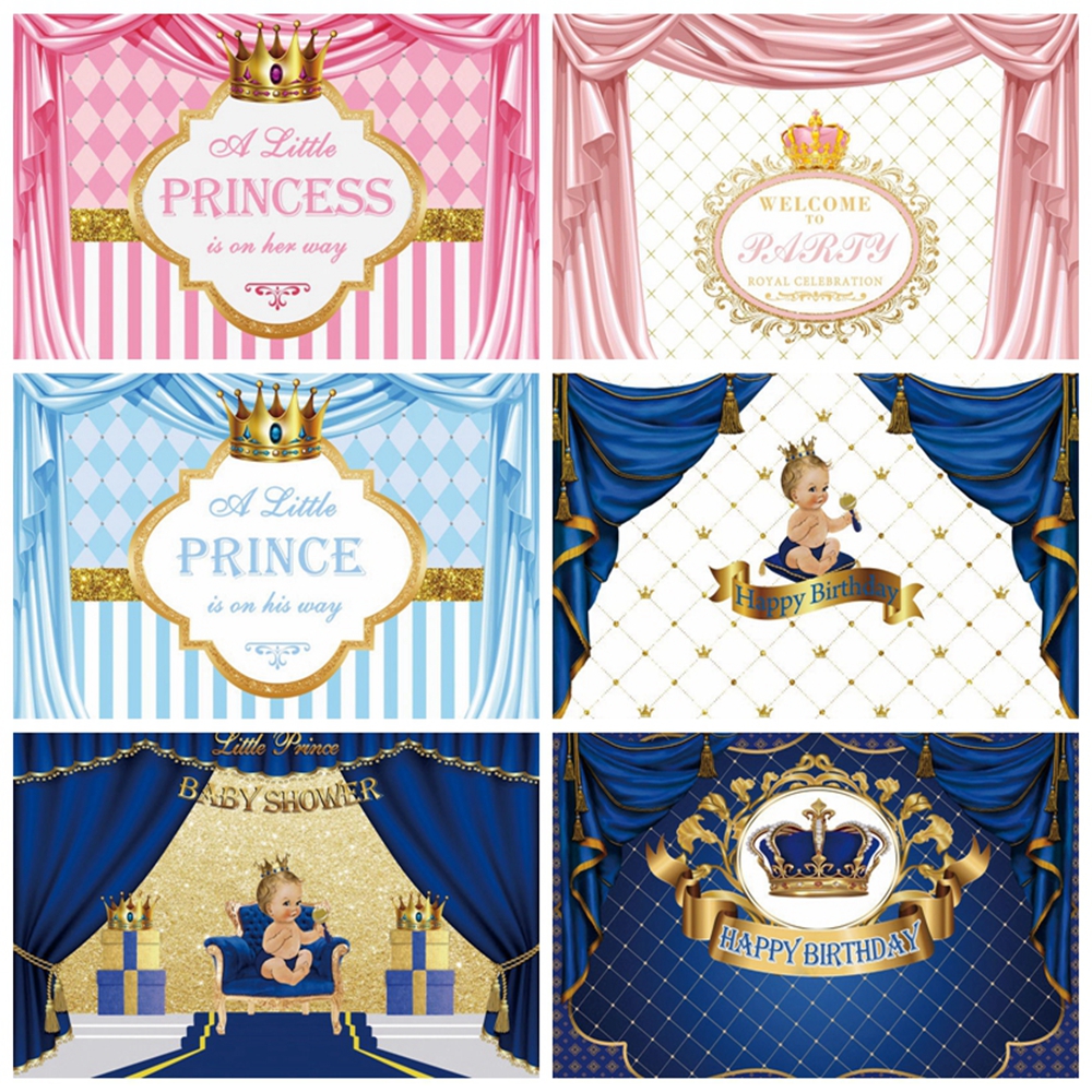 Baby Shower Prince Princess Crown Birthday Photography Studio Backdrop Background