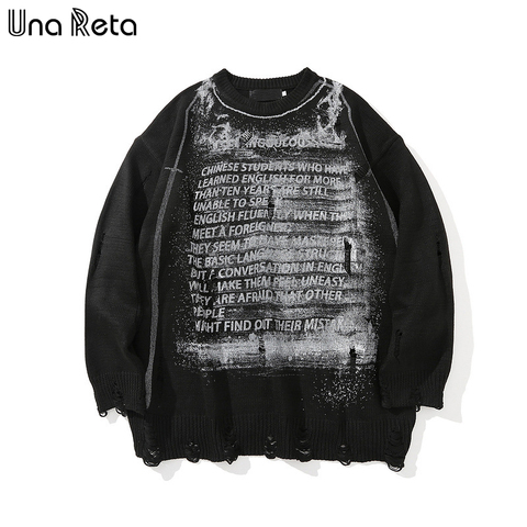 Una Reta Sweater Men New Print Streetwear Men Clothes Long Sleeve Pullover Men Pull Homme Loose Holes Couple Sweater ► Photo 1/6