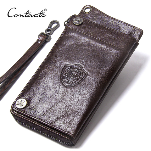 CONTACT'S Men's Wallet Genuine Leather Clutch Man Walet Brand Luxury Male Purse Long Wallets Zip Coin Purse  6.5