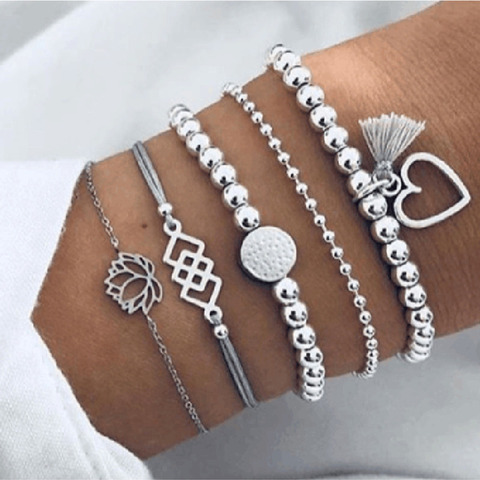 Alloy Beads Sterling Silver Bangle Bracelet For Girls & Women