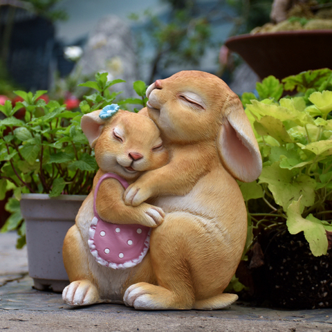 Pastoral Simulation Animal Resin Rabbit Couple Ornament Outdoor Garden Balcony Figurines Crafts Courtyard Accessories Decoration ► Photo 1/6
