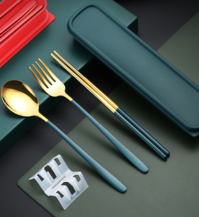 Reusable Portable Tableware Kit Chops Fork Cutlery Straw Box Storage Spoon