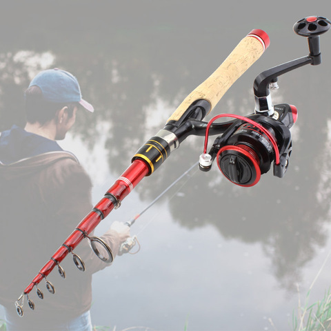 1.6M-2.7M wooden handle Carbon Fishing Rod Telescopic wooden handle Spinning Fishing Rod and Spinning Reels Multifunction set ► Photo 1/6