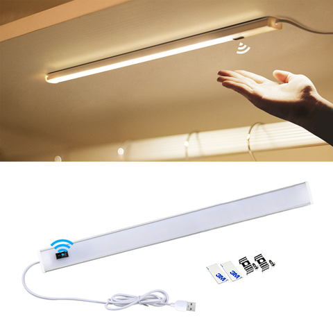 USB LED Under Cabinet Light Bar Smart Lamp 5V Hand Sweep Sensor Lights Closet Wardrobe Bedroom Kitchen Light 3 Colors Changeable ► Photo 1/6