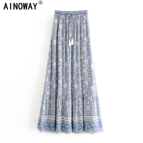 Vintage Chic fashion women Hippie beach Bohemian floral print skirt High Waist Maxi  A-Line Boho Skirt Femme ► Photo 1/6