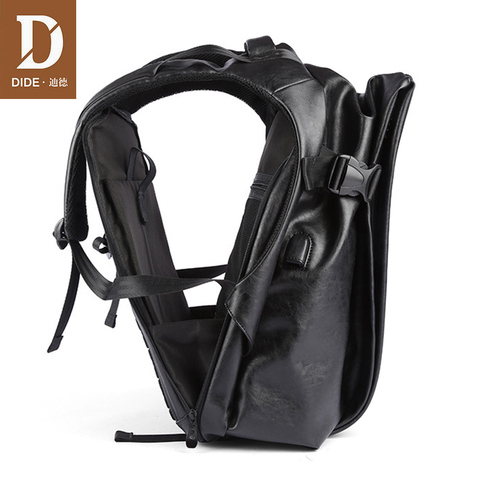 DIDE 2022 Male Backpack USB Charge Waterproof 15.6 inch Laptop Backpack Leather Travel Casual Vintage School Bag For Men Black ► Photo 1/6