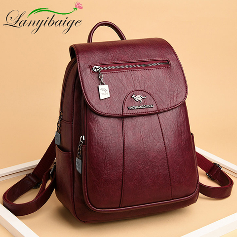 5 Color Women Soft Leather Backpacks Vintage Female Shoulder Bags Sac a Dos Casual Travel Ladies Bagpack Mochilas School Bags ► Photo 1/6