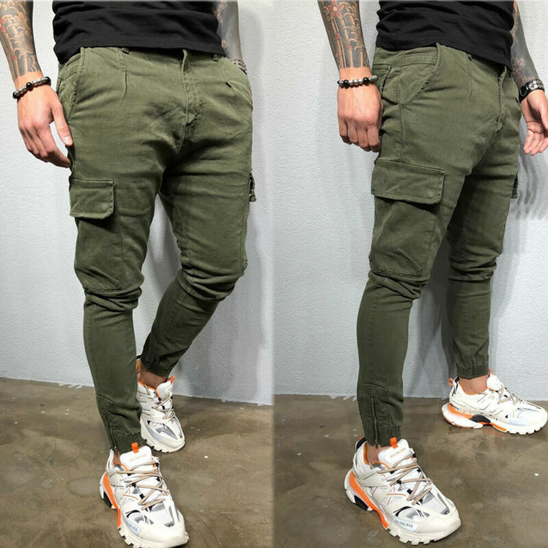 Straight Trousers Fit  Slim Leg Men's Pants Jogger Urban Casual New Cargo Pencil