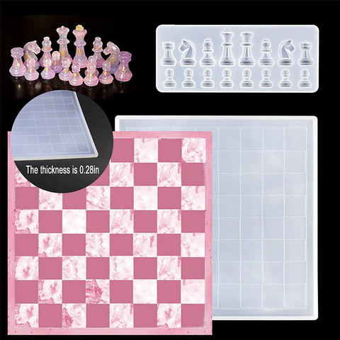 Chess Kit Silicone Mold Resin International Chess Pieces Checkers Checkerboard UV Crystal Epoxy Resin Mould For Diy Handmad Tool ► Photo 1/6