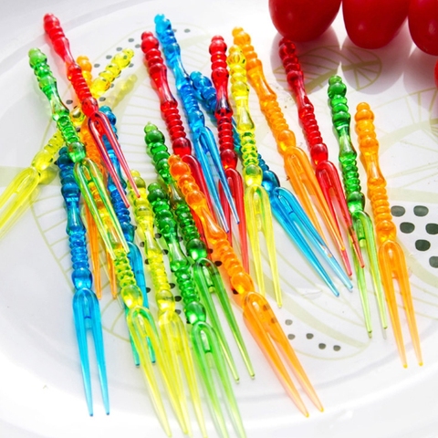 50Pcs/Package Motley Disposable  Party Plastic Fruit Cake Dessert Fork Pick Outing Portable Tableware Multicolor ► Photo 1/6