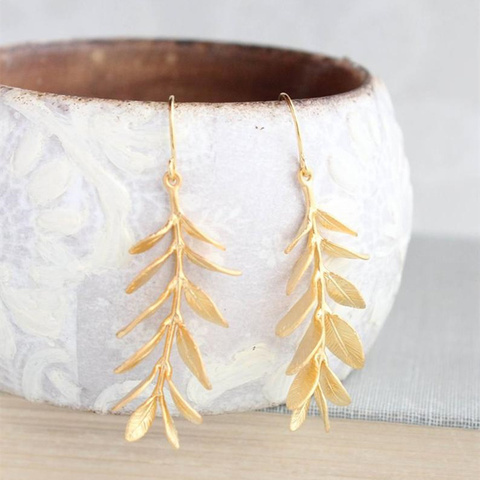 Unique Leafy Gold Branch Earrings Long Dangle Earrings Nature Inspired Modern Womens Fashion Jewelry Leaves Leaf Earrings Gifts ► Photo 1/6
