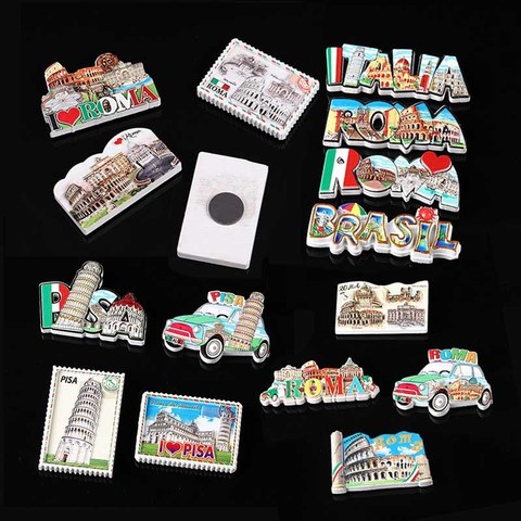Italy Roma Fridge Magnets Tourist Souvenir Italian pisa Brasil 3d Resin Magnetic Refrigerator stickers home decoration gifts ► Photo 1/6