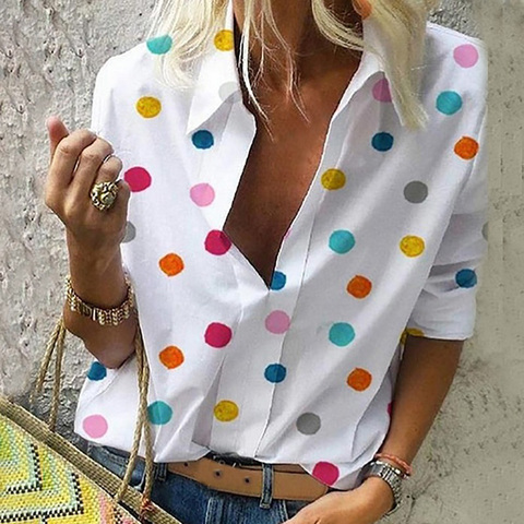 Dot Print Blouse Women Tops Turn Down Collar Blusas Long Sleeve Shirts Streetwear Woman Top Plus Size 5xl shirt 2022 Autumn ► Photo 1/6