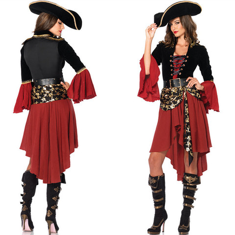 Ataullah Female Caribbean Pirates Captain Costume Halloween Role Playing Cosplay Suit Medoeval Gothic Fancy Woman Dress DW004 ► Photo 1/6