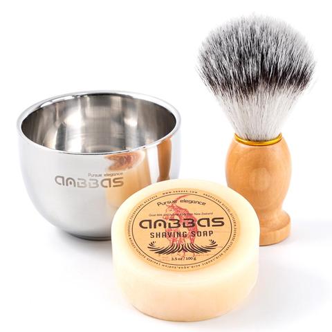 Anbbas Men's Shaving Set Synthetic Badger Hair Brush + Mini Mug Bowl Cup + Shaving Soap Gift ► Photo 1/6