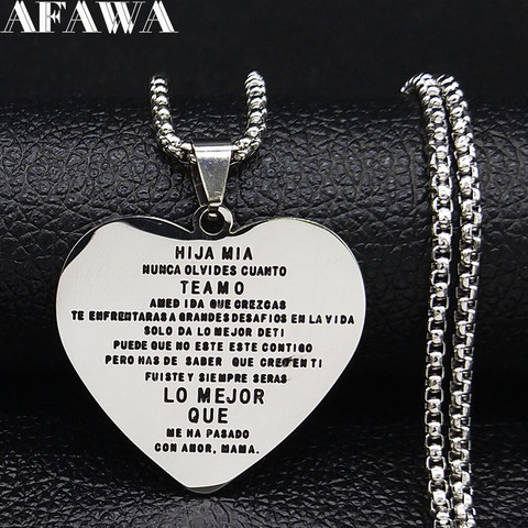 2022 Fashion HIJA MIA NUCNCA OLVIDES CUANTO TE AMO Heart Stainless Steel Chain Necklace for Women MAMA Jewelry collares N583S01 ► Photo 1/6