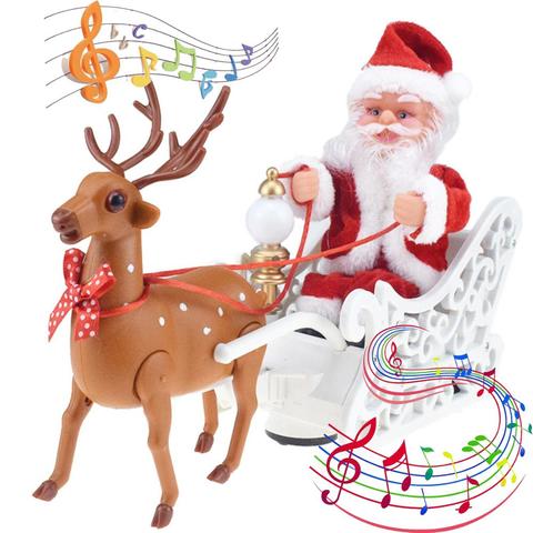 2022 Christmas Decorations for Home Electric Santa Claus Elk Pulling Sleigh Playing Music New Year Children's Toy Christmas Gift ► Photo 1/6