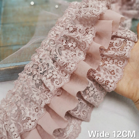 12CM Wide Three Layers 3D Lace Trim Chiffon Pleated Fabirc Embroidered Ribbon Skirt Sofa Curtains Garment Patchwork Decoration ► Photo 1/5