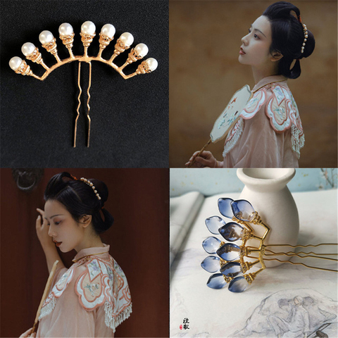 Vintage Bohemian Hair Claw Direct Pearl Plate hairpin Red White Bridal Headdress Hair Sticks Jewelry Ornaments Ancient Style ► Photo 1/6