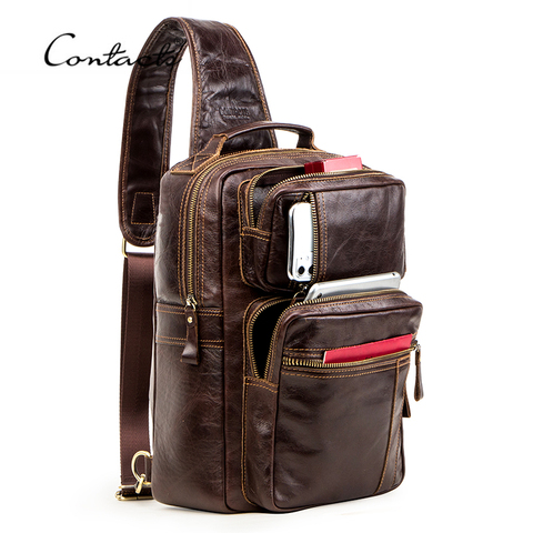 CONTACT'S Multifunction Crossbody Bag for Men Genuine Leather Chest Pack Male Messenger Bags for 13.3