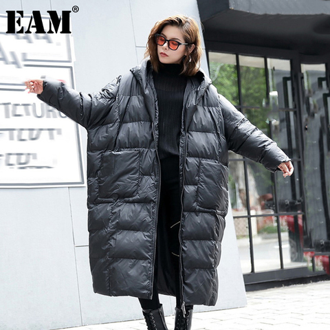 [EAM]  Oversized Long Hooded Cotton-padded Coat Long Sleeve Loose Fit Women Parkas Fashion Tide New Autumn Winter 2022 JD1210 ► Photo 1/6
