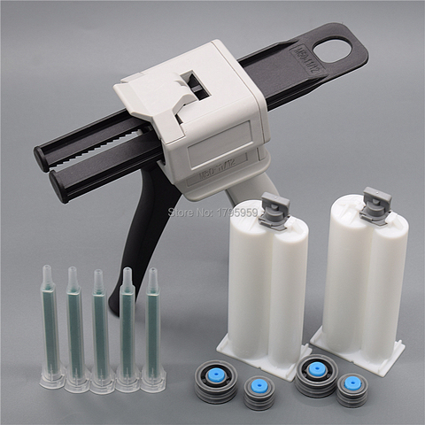 50ml Manual Caulking Gun Two Component 1:2 AB Glue Gun Dispenser with 2pc 50ml 1:2 Empty Dual-Barrel Cartridge 5pc AB Mixed Tube ► Photo 1/3