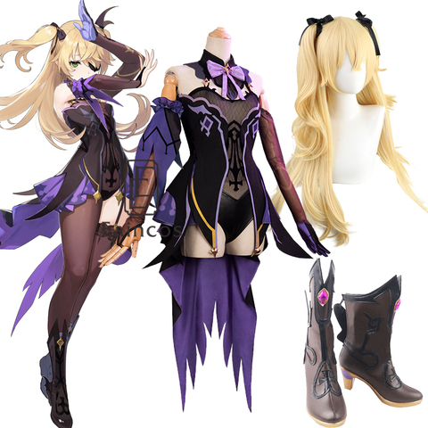 Game Genshin Impact Fischl Cosplay Costume Wigs Shoes Anime Outfits Dress Halloween Carnival Uniforms ► Photo 1/6