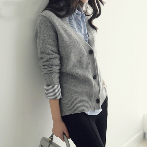 Basic Brief V Neck Cardigan Sweater Women Knitted Cardigans Black grey Beige S-2XL ► Photo 1/6