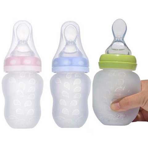 SUVI Silicone Soft Spoon Feeding Bottle with cover for Baby Children to East Mushy Rice Take Medicine Have Soup BPA Free ► Photo 1/6