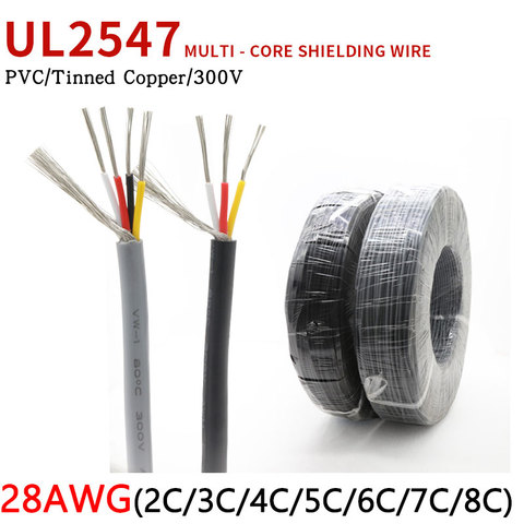 28AWG UL2547 Shielded Wire 2 3 4 5 6 7 8 Cores PVC Insulated Channel Amplifier Audio Signal Cable Tinned Copper Control Line ► Photo 1/4